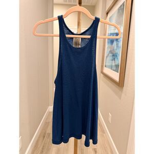 Free People Blue Oversized Flowy Tank Top Made in USA Boho Semi Sheer M
